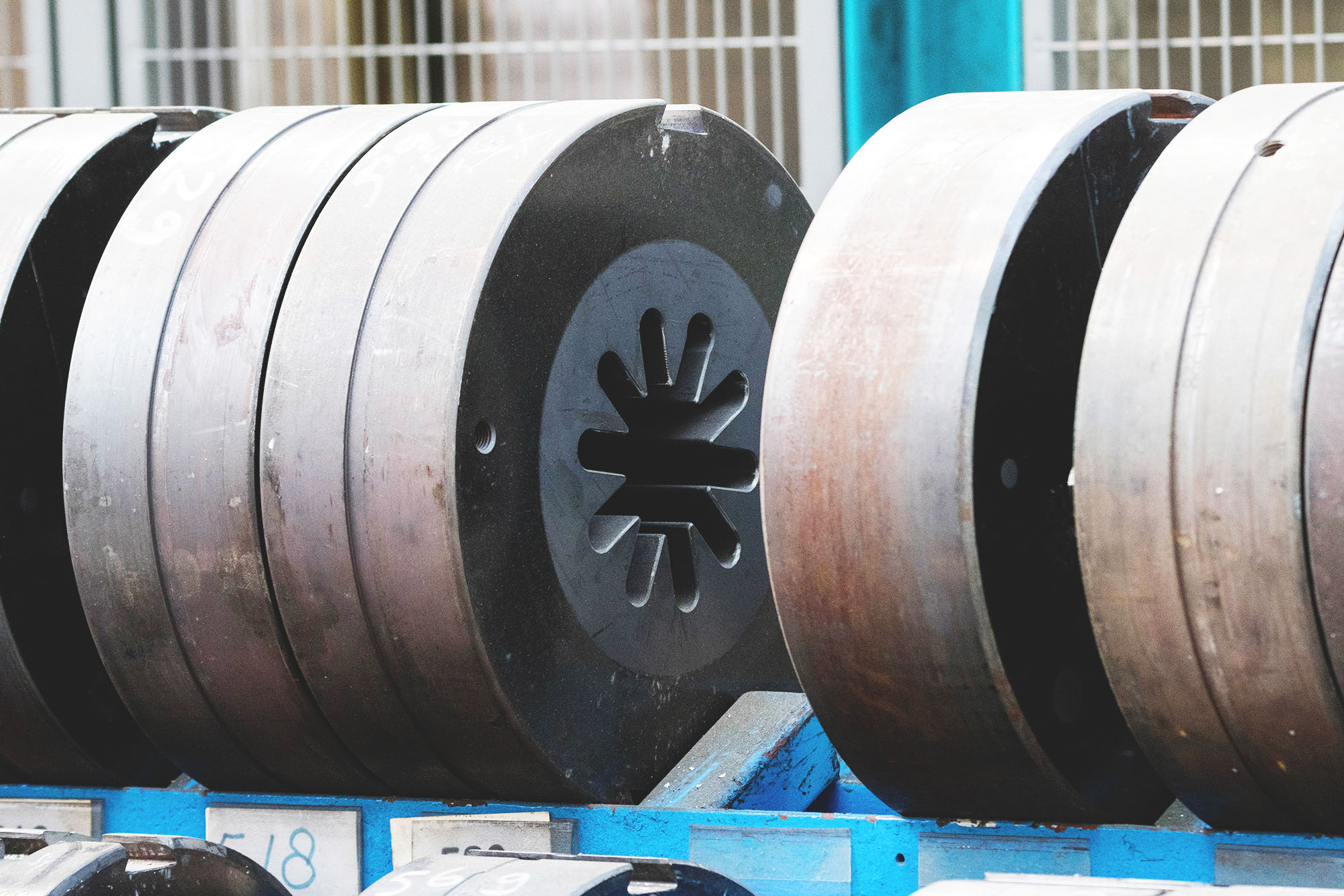 a machine with circular metal objects