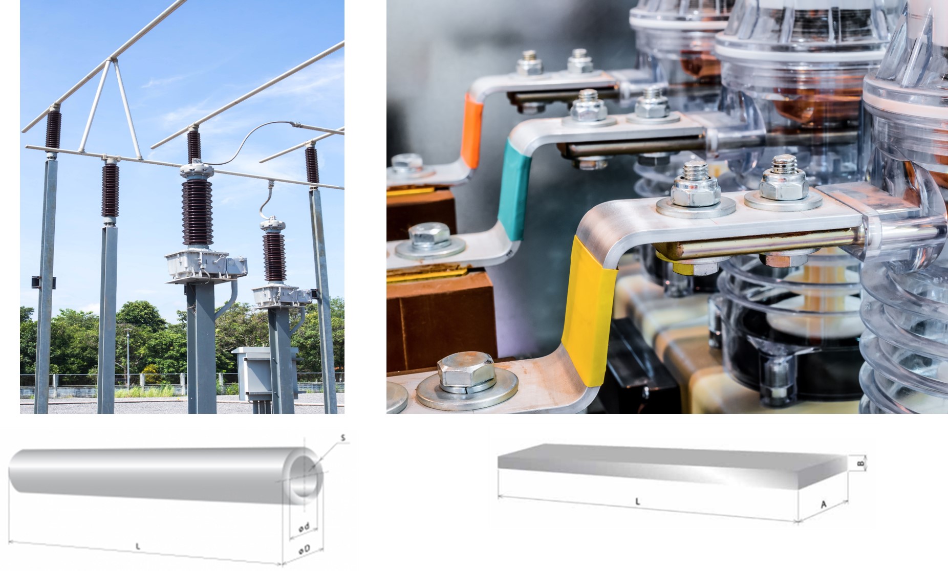 Aluminium-Rohrleiter und Flachdrähte