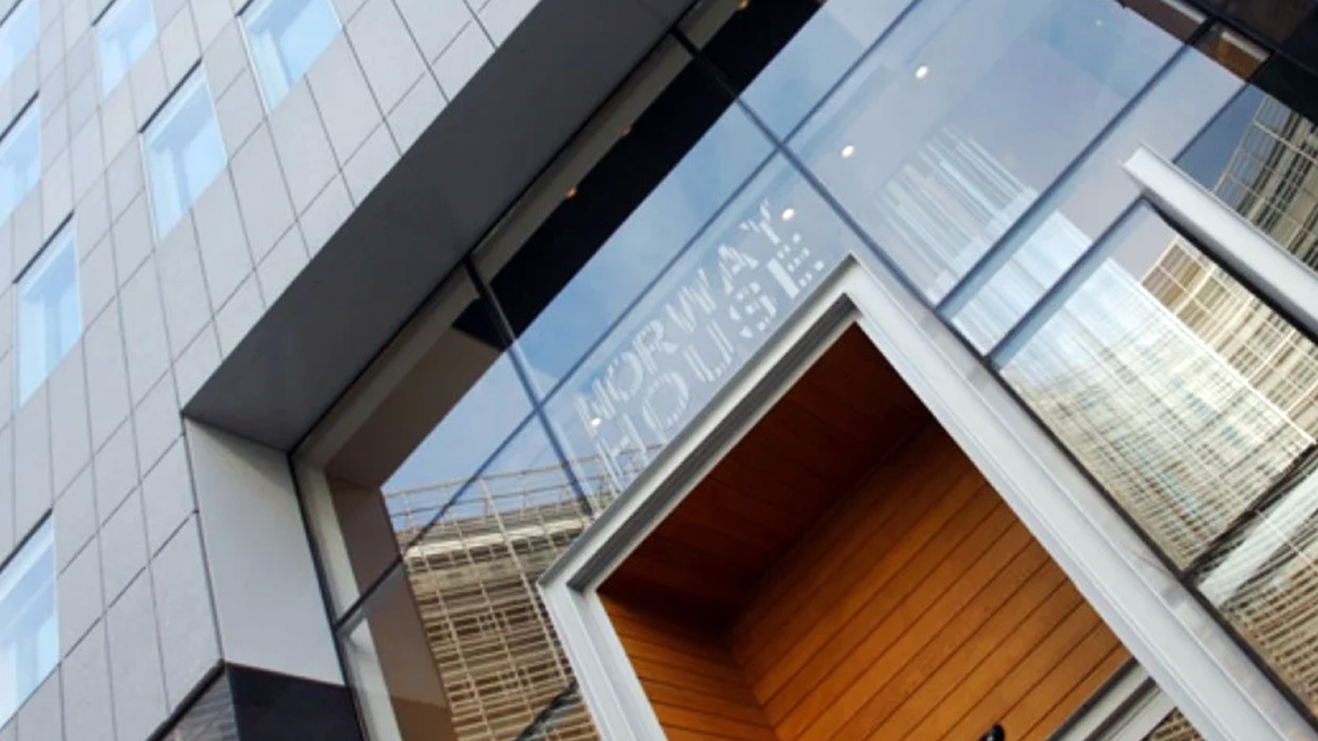 a building with a sign on the side